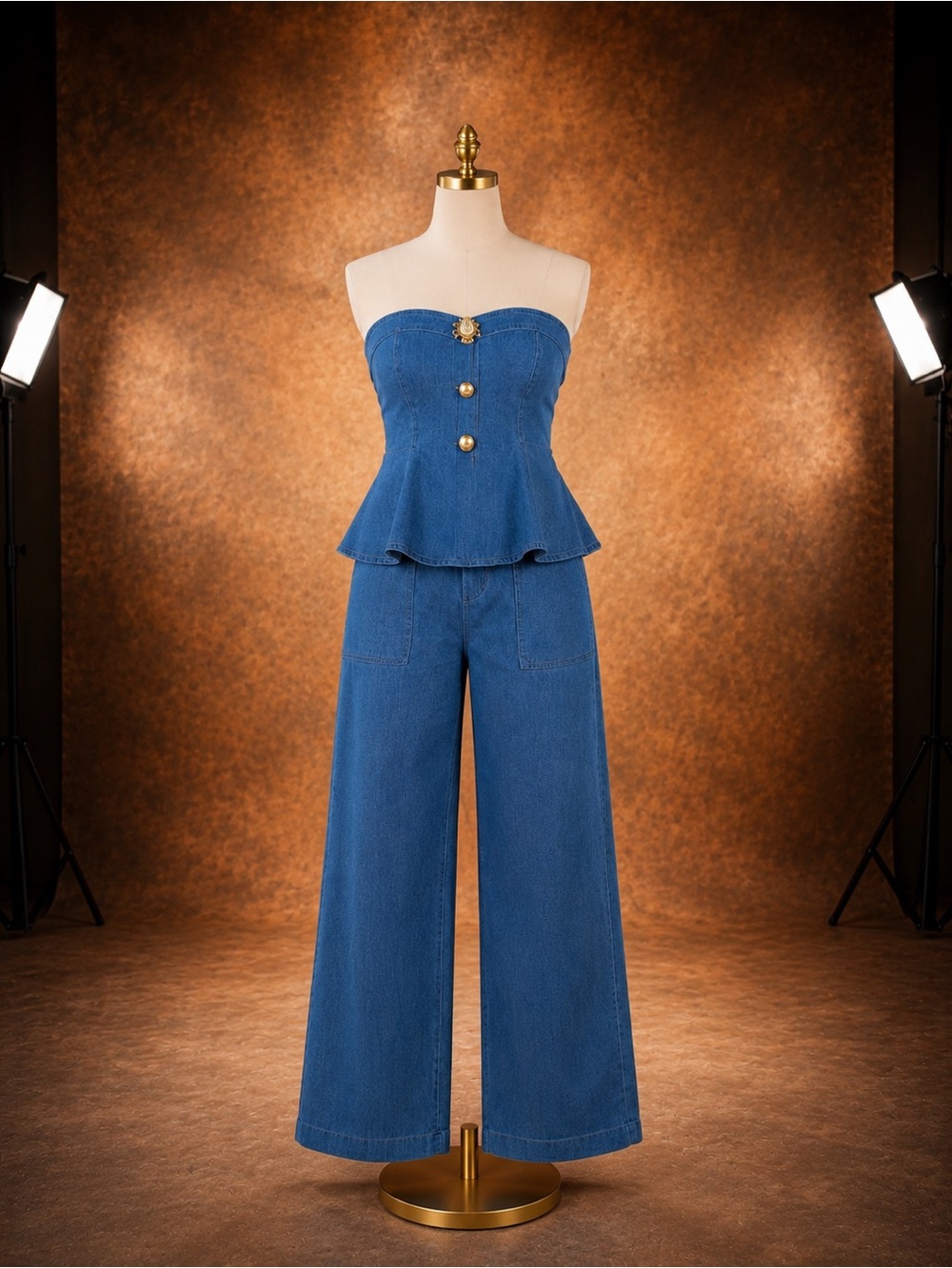 Strapless Blue Denim set